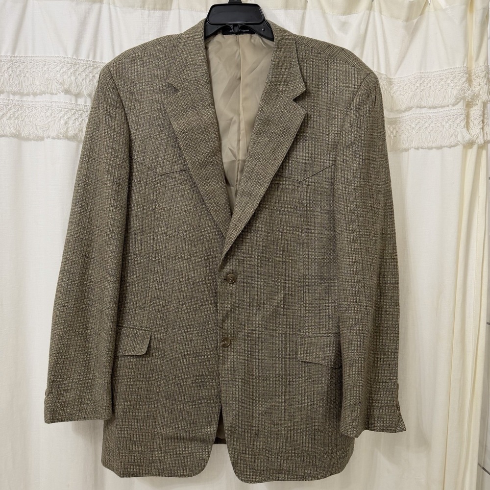 Vintage Western Sport Coat 44L Bar W Silk Blazer Cowboy Ranch Blazer Brown Tweed